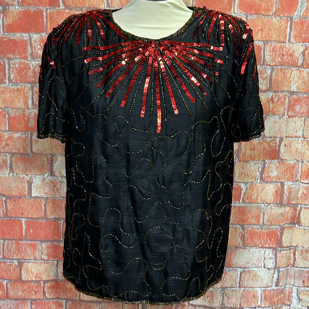 Jaisgumo Vintage Beaded Sequined‎ Silk Top